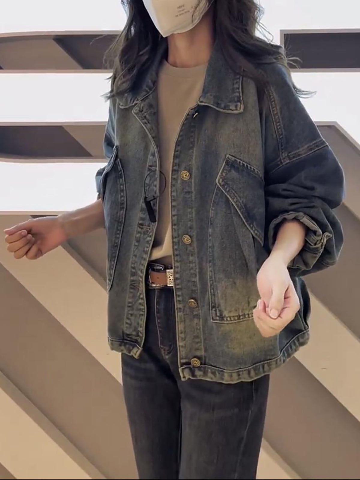 Women Spread Collar Denim Jacket