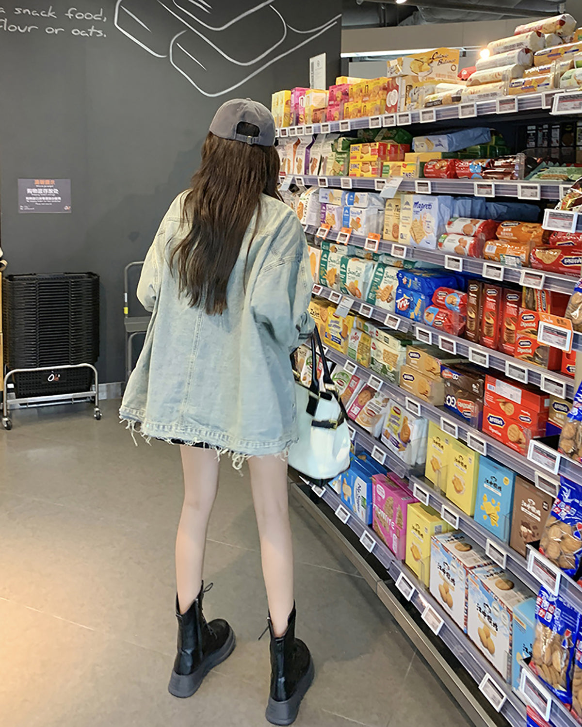 Women Spread Collar Longline Denim Jacket
