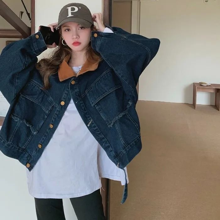 Spread Collar Cotton Regular Denim Jacket