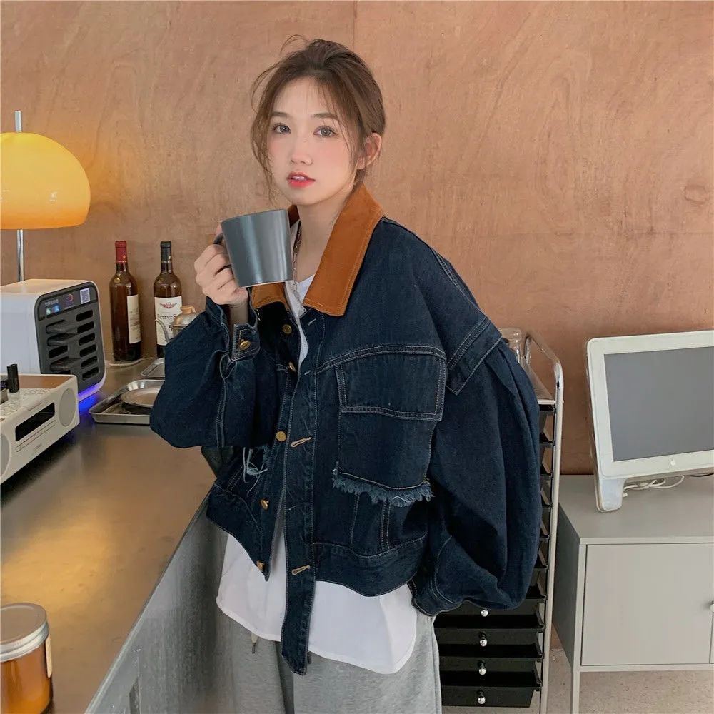 Spread Collar Cotton Regular Denim Jacket