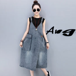 Blue Pinafore Cotton Midi Dress