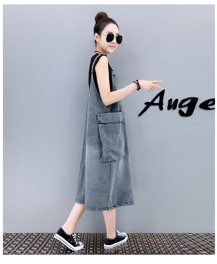 Blue Pinafore Cotton Midi Dress