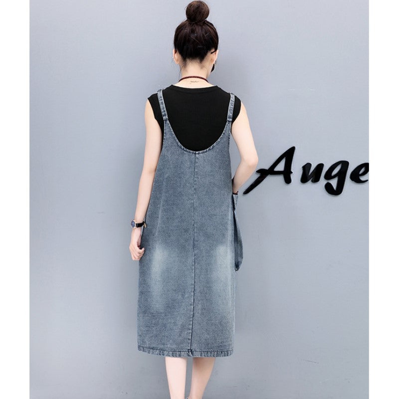 Blue Pinafore Cotton Midi Dress