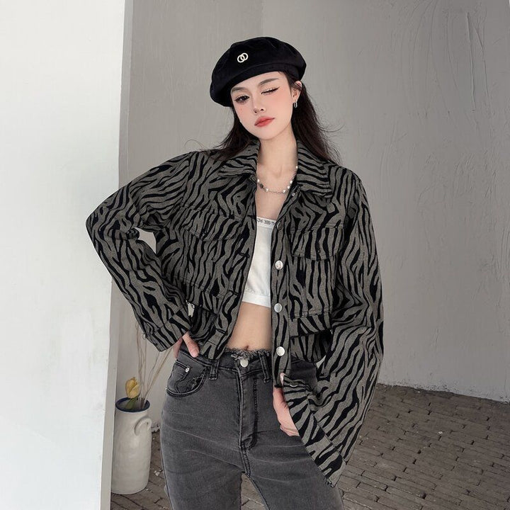 Animal Printed Crop Tailored Jacket