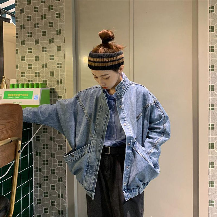 Blue Spread Collar Regular Cotton Denim Jacket