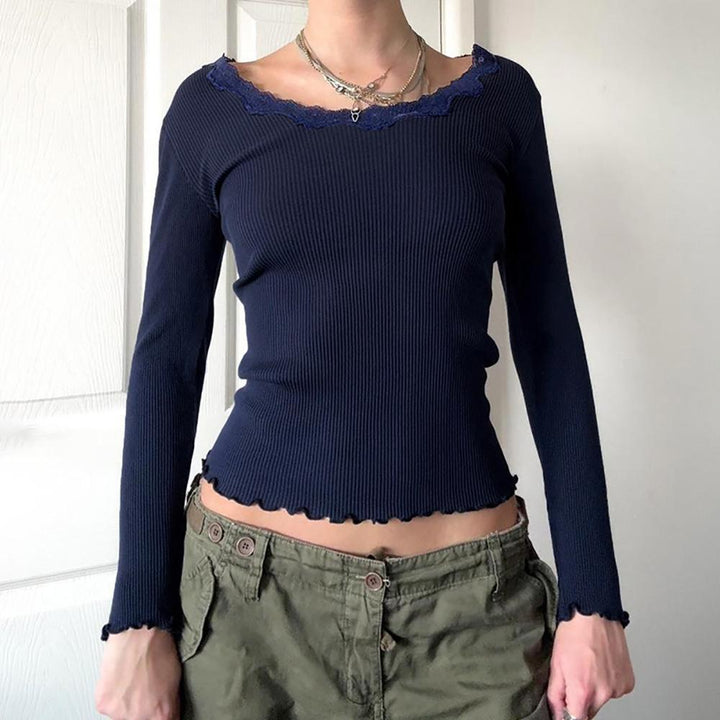 Ribbed Round Neck Chiffon Crop Top