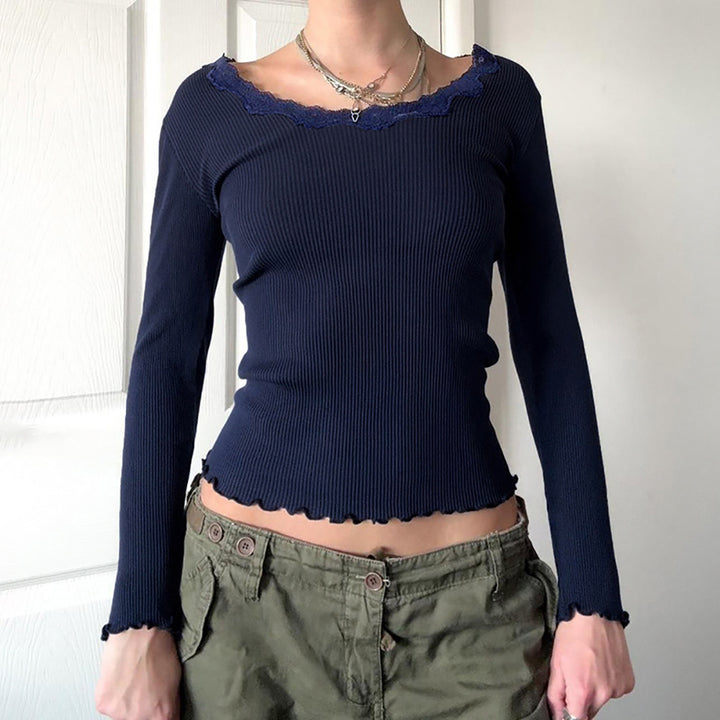 Ribbed Round Neck Chiffon Crop Top