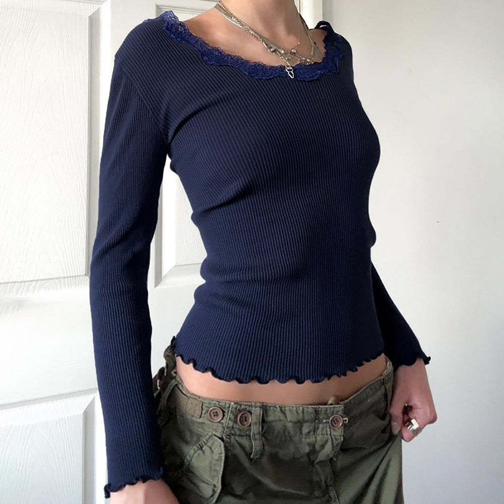 Ribbed Round Neck Chiffon Crop Top