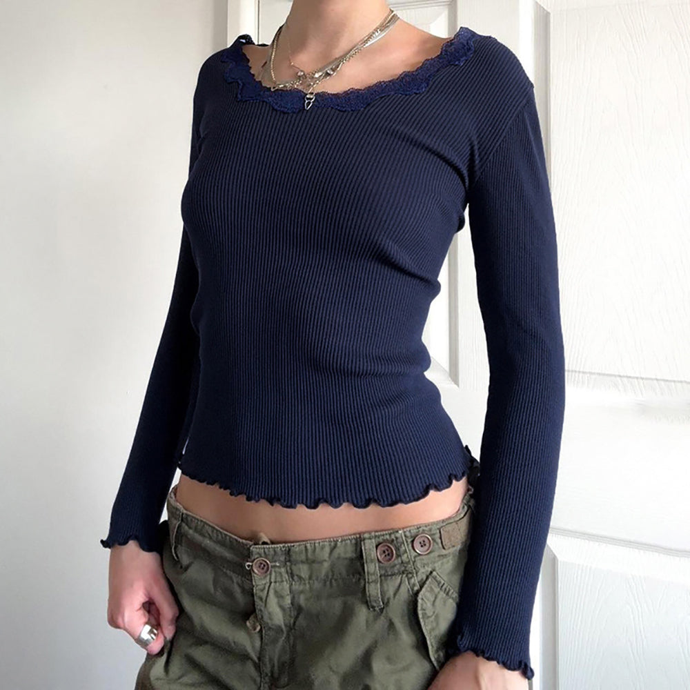 Ribbed Round Neck Chiffon Crop Top