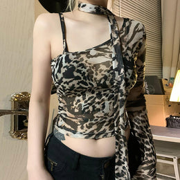 Women Animal Printed Net Crop Top