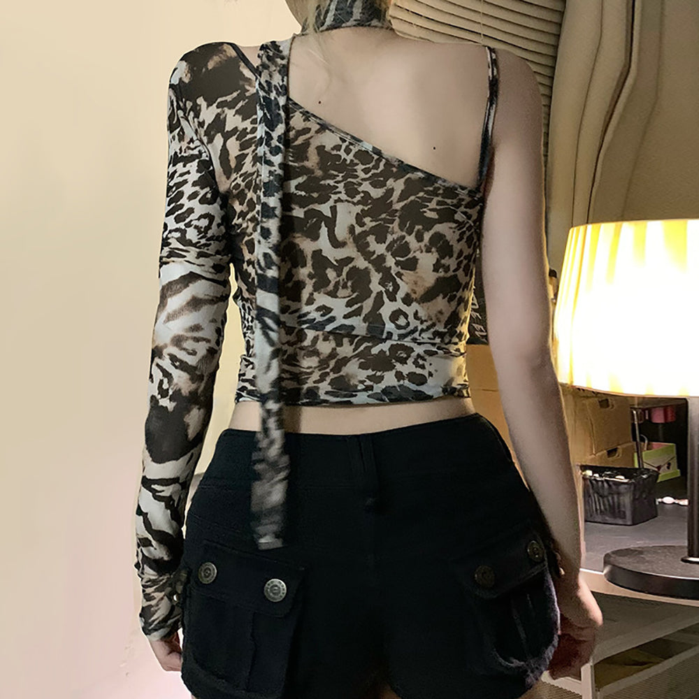Women Animal Printed Net Crop Top