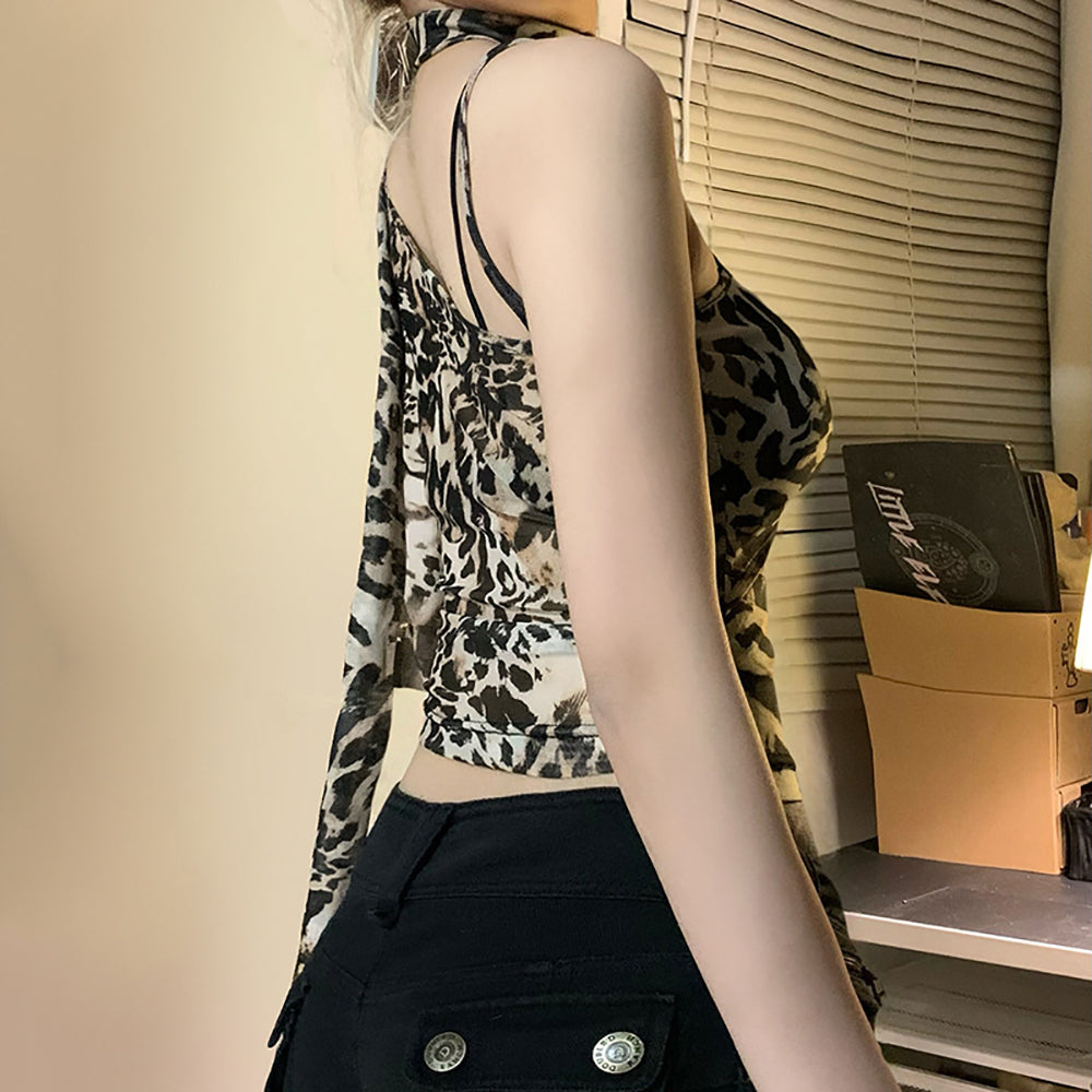 Women Animal Printed Net Crop Top
