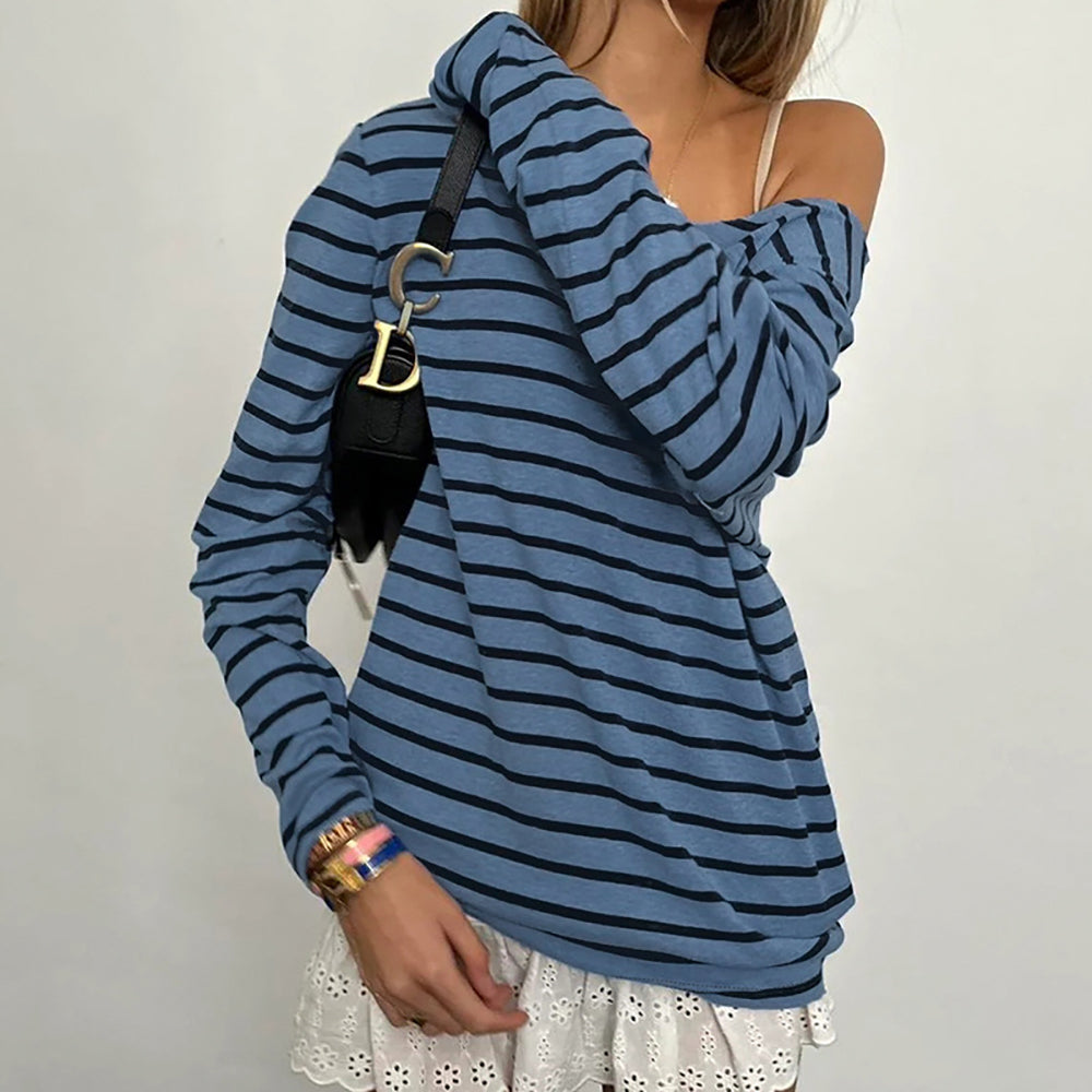 Striped Extended Sleeves Crepe Top