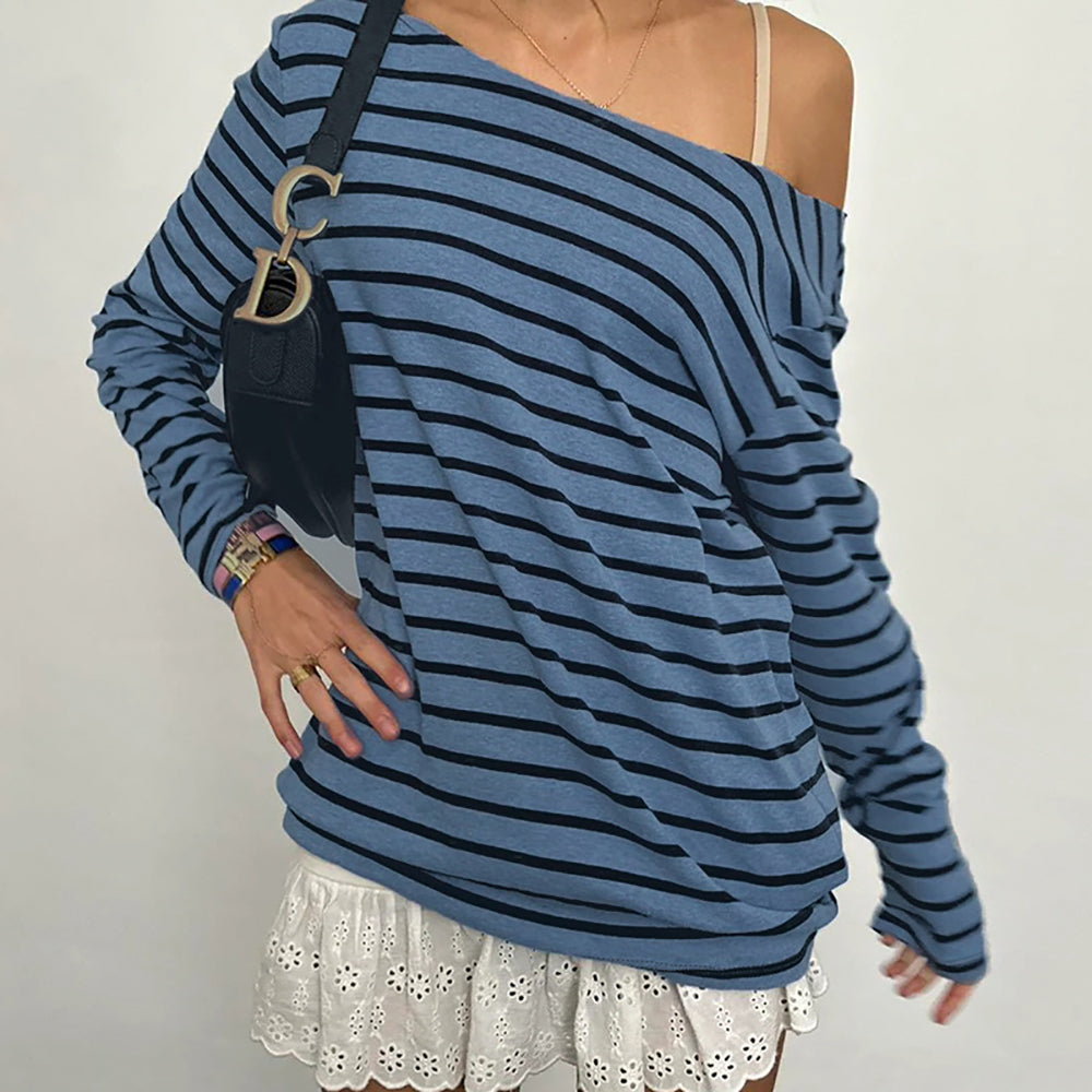 Striped Extended Sleeves Crepe Top