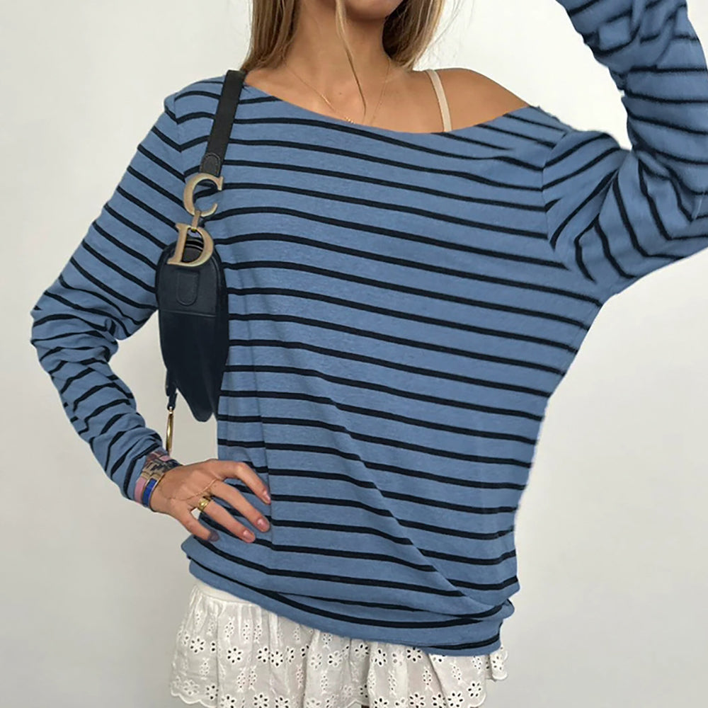Striped Extended Sleeves Crepe Top