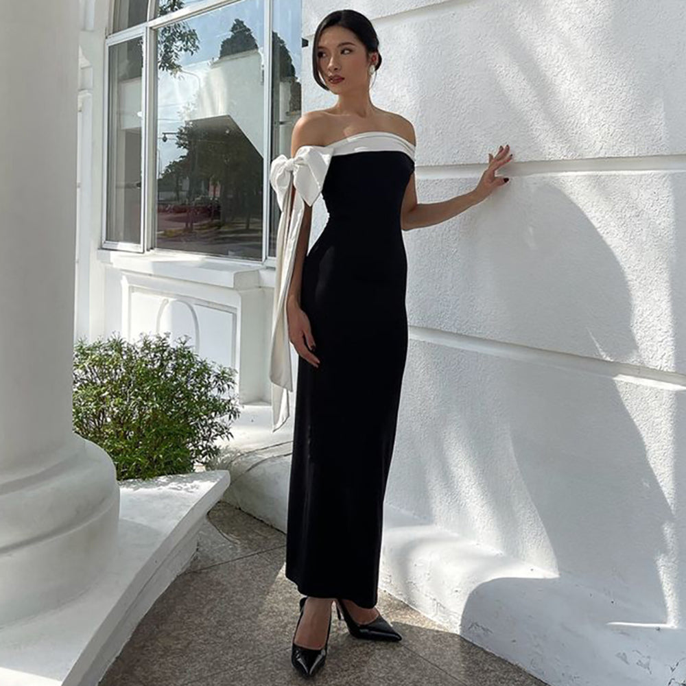 Colourblocked Off-Shoulder Bodycon Maxi Dress
