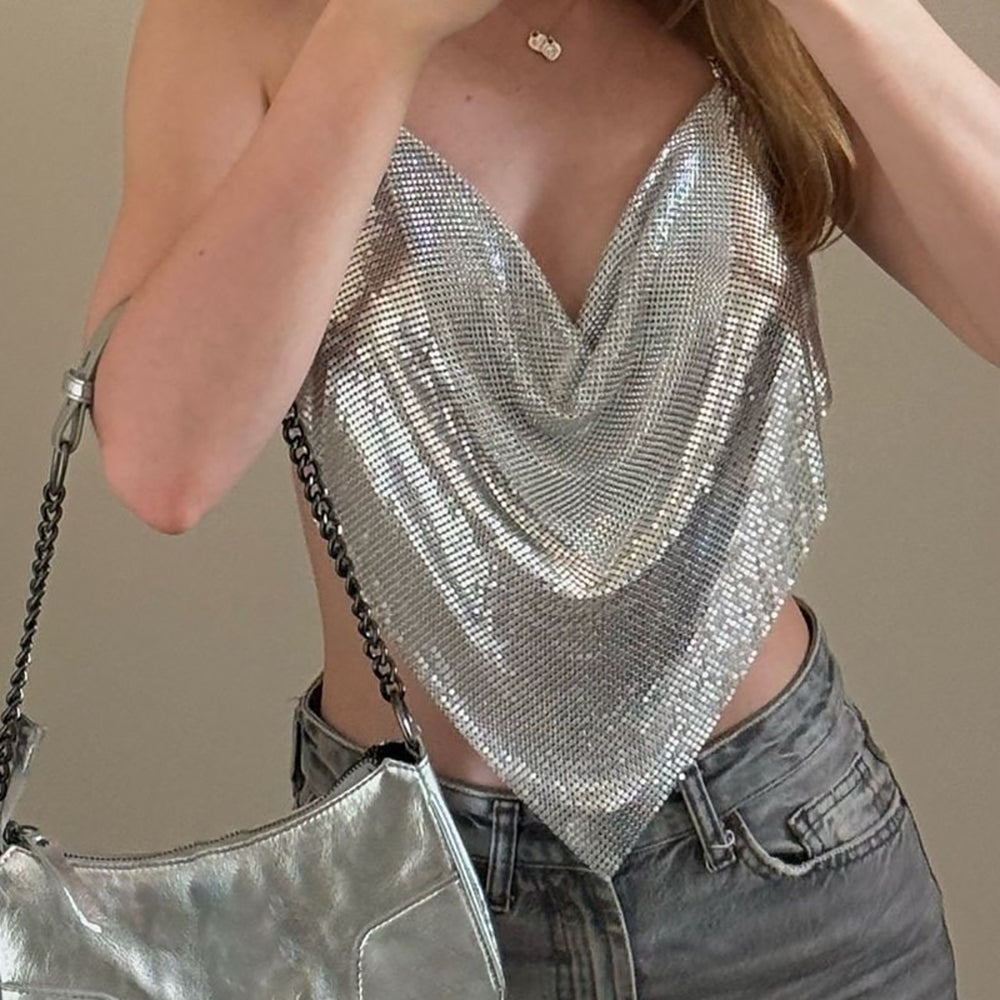 Embellished Crepe Crop Top