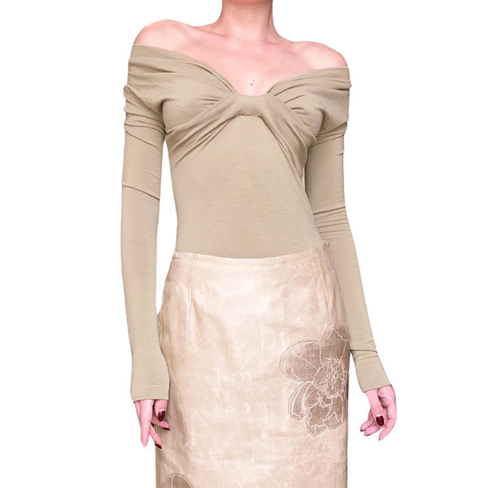 Women Extended Sleeves Chiffon Fitted Top