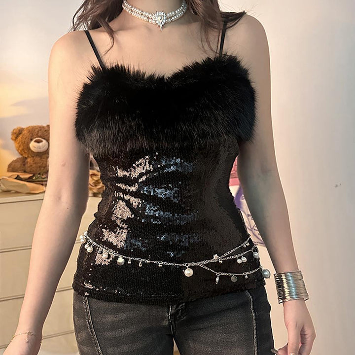 Black Embellished Sweetheart Neck Top