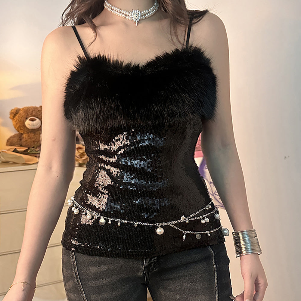 Black Embellished Sweetheart Neck Top