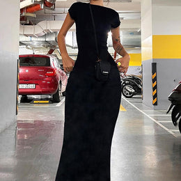 Women Boat Neck Backless Maxi Dress