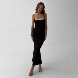 Women Shoulder Straps Bodycon Maxi Dress