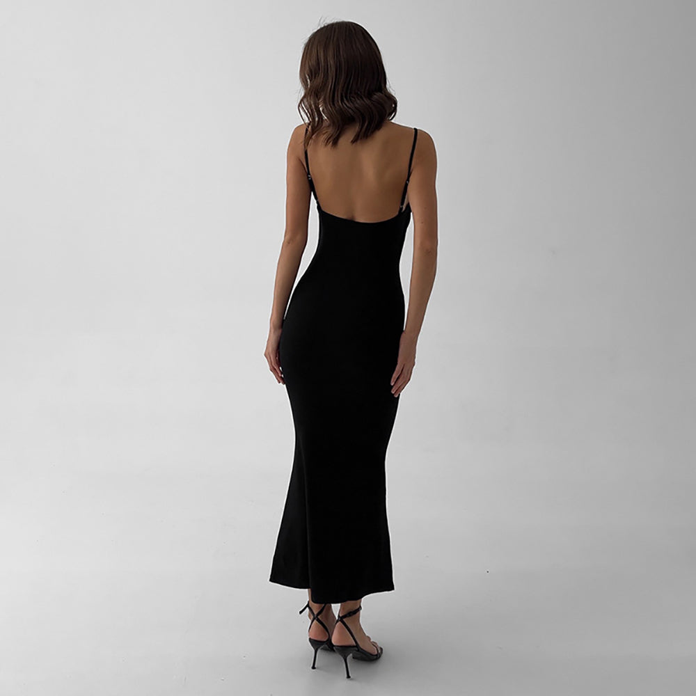 Women Shoulder Straps Bodycon Maxi Dress