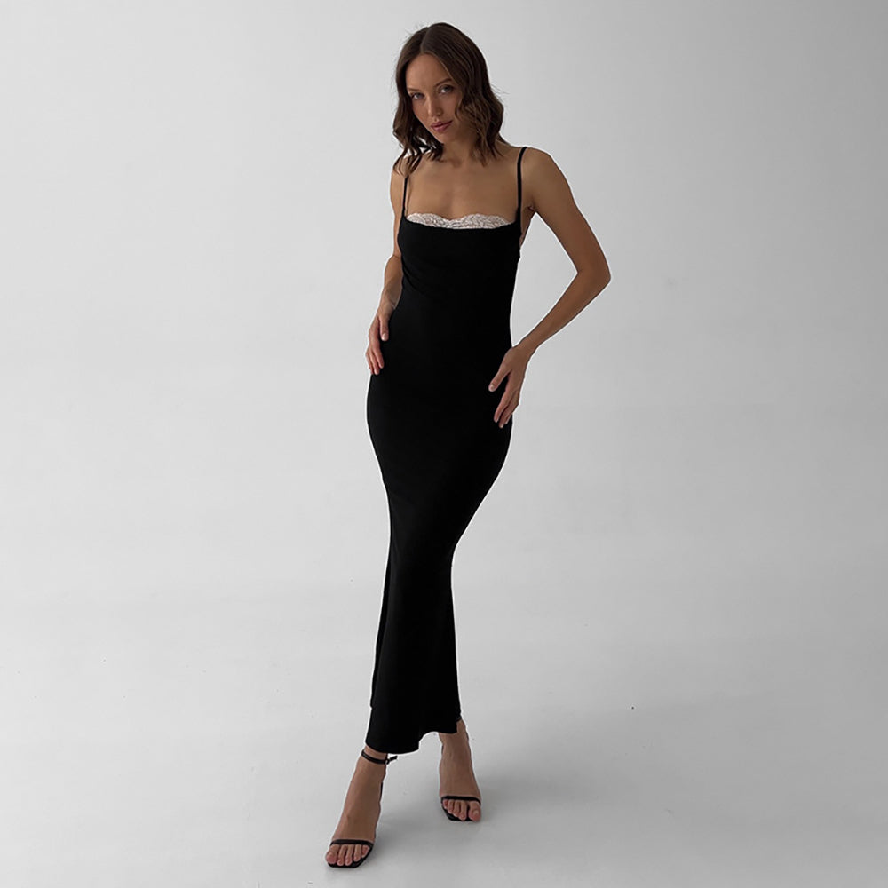 Women Shoulder Straps Bodycon Maxi Dress