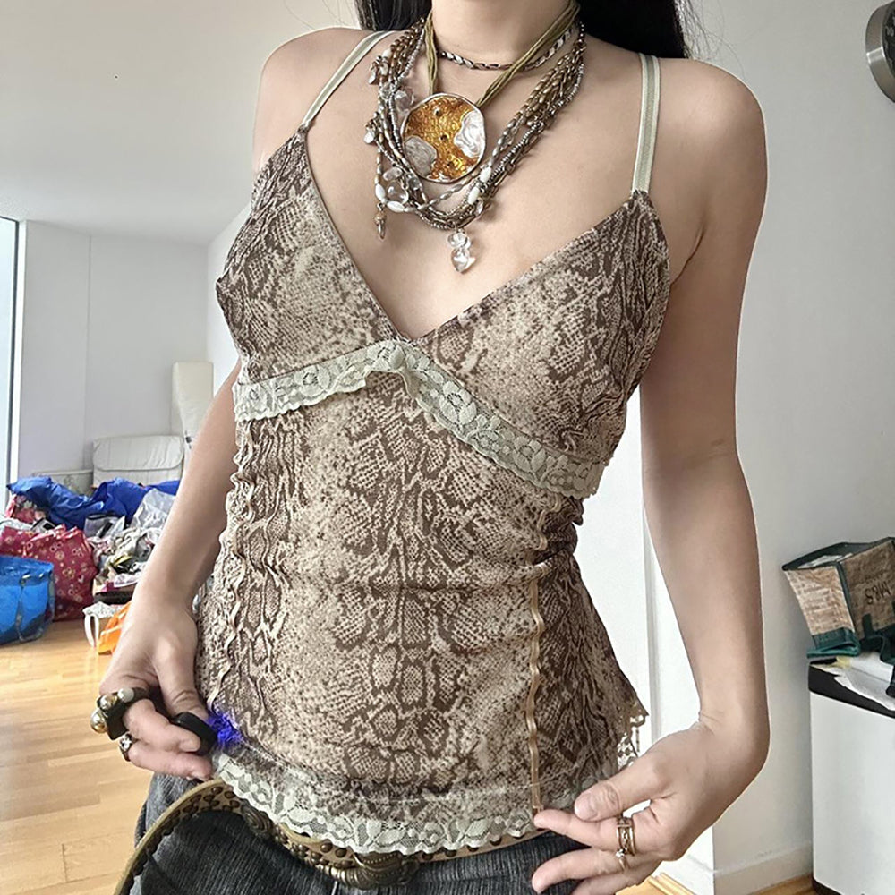 Women Animal Print V-Neck Sleeveless Top
