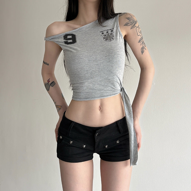 Women One Shoulder Crop Top
