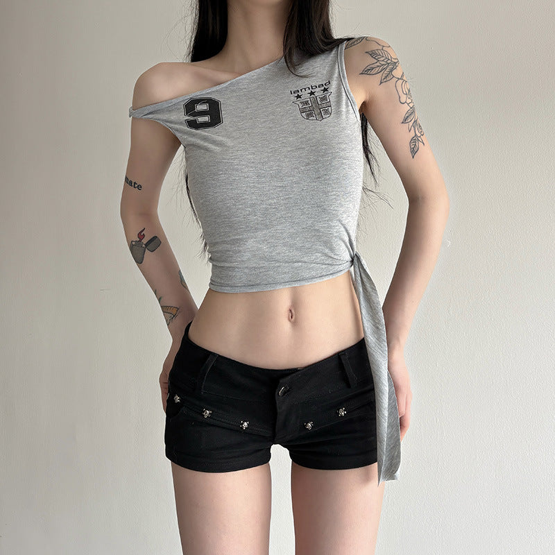 Women One Shoulder Crop Top