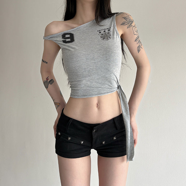 Women One Shoulder Crop Top