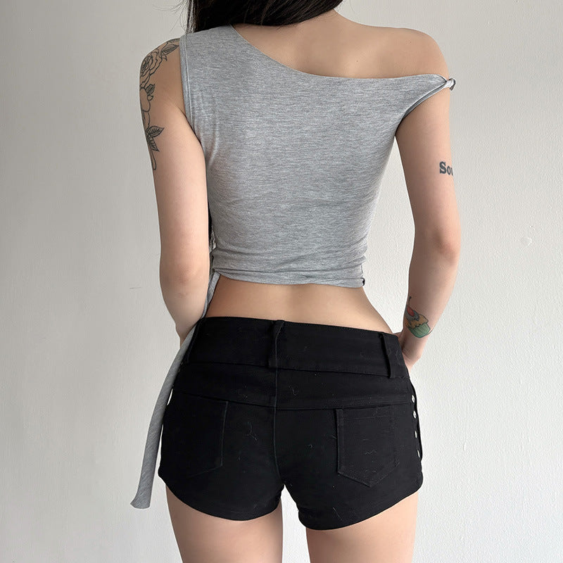 Women One Shoulder Crop Top