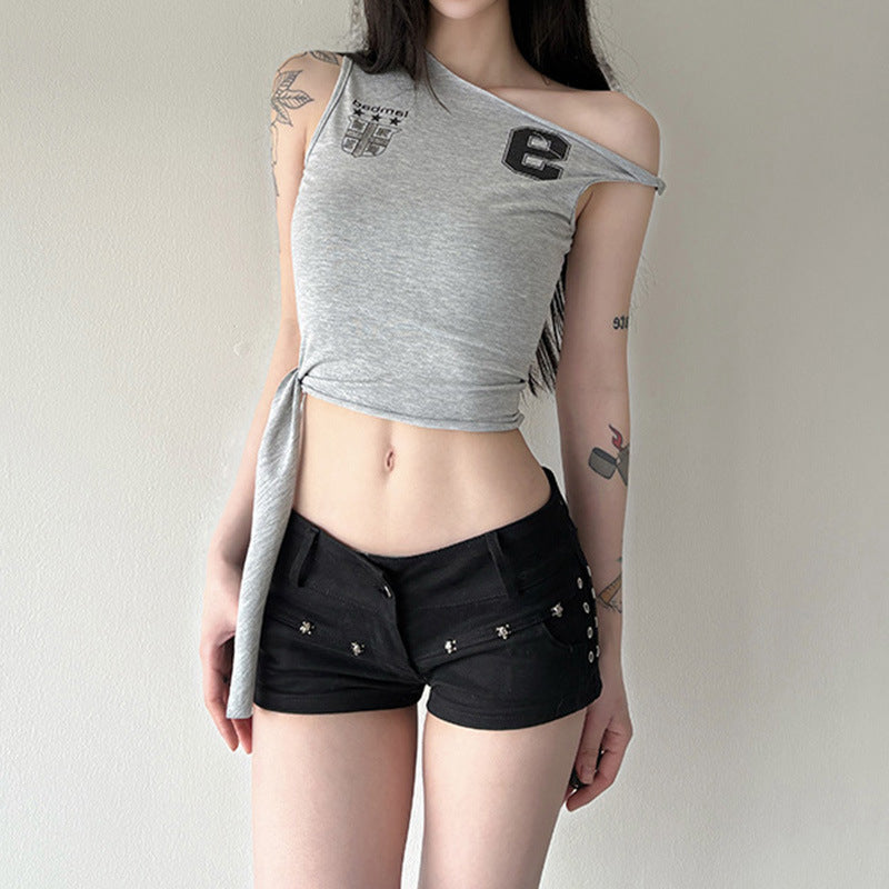 Women One Shoulder Crop Top