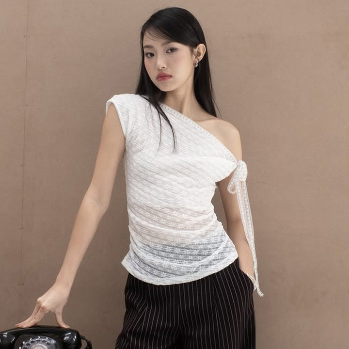 Women One Shoulder Lace Fitted Top