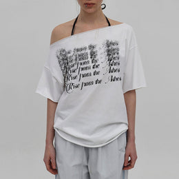 Typography Printed rop-Shoulder Sleeves Relaxed Fit T-shirt