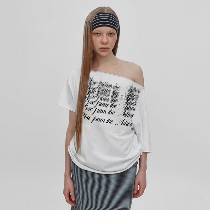 Typography Printed rop-Shoulder Sleeves Relaxed Fit T-shirt