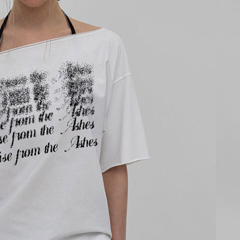 Typography Printed rop-Shoulder Sleeves Relaxed Fit T-shirt