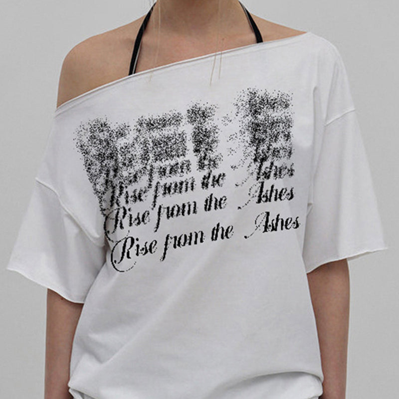Typography Printed rop-Shoulder Sleeves Relaxed Fit T-shirt