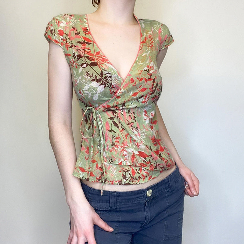 Women Floral Printed Wrap Regular Top