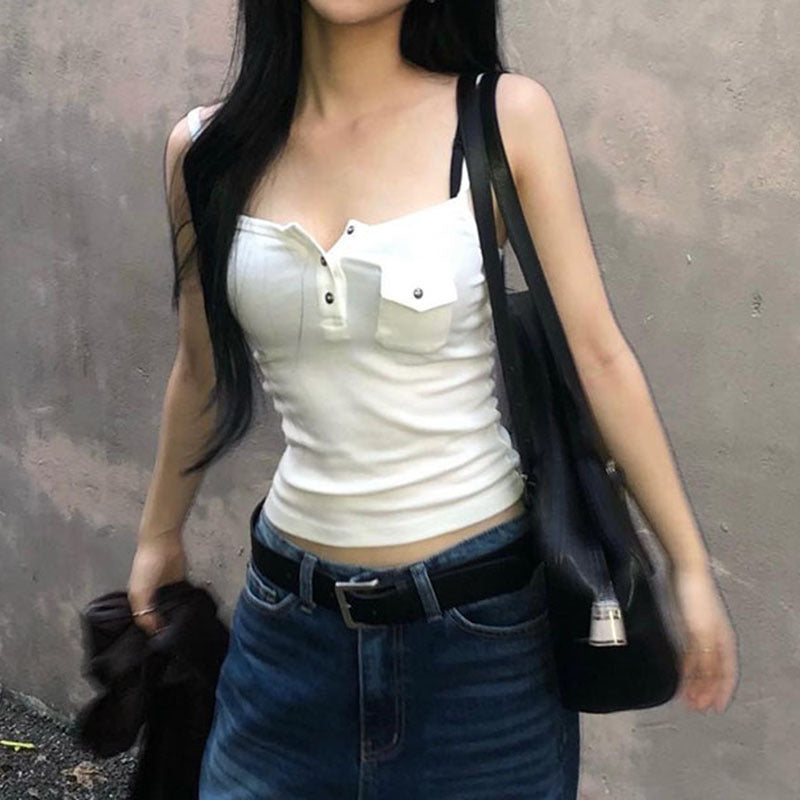 Women Square Neck Ruched Fitted Top With Pocket