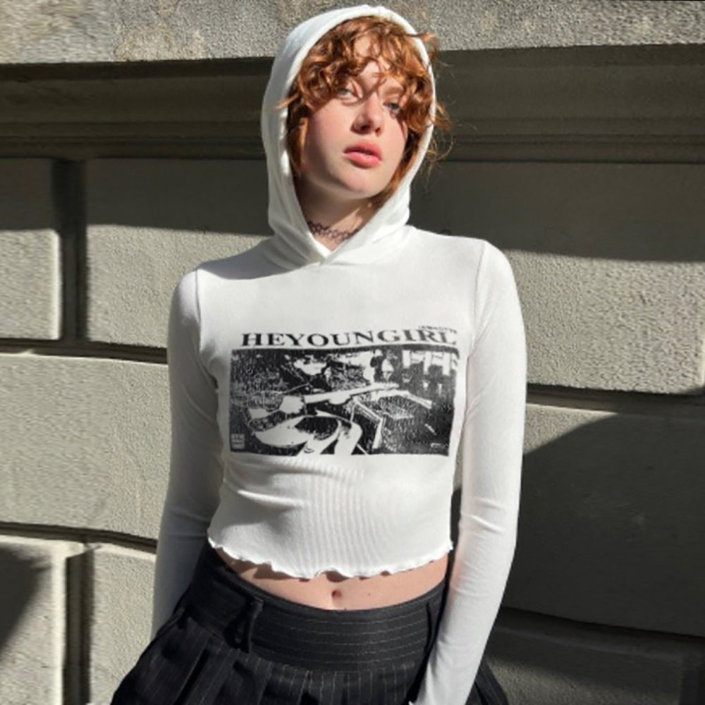 Women Graphic Printed Hood Top