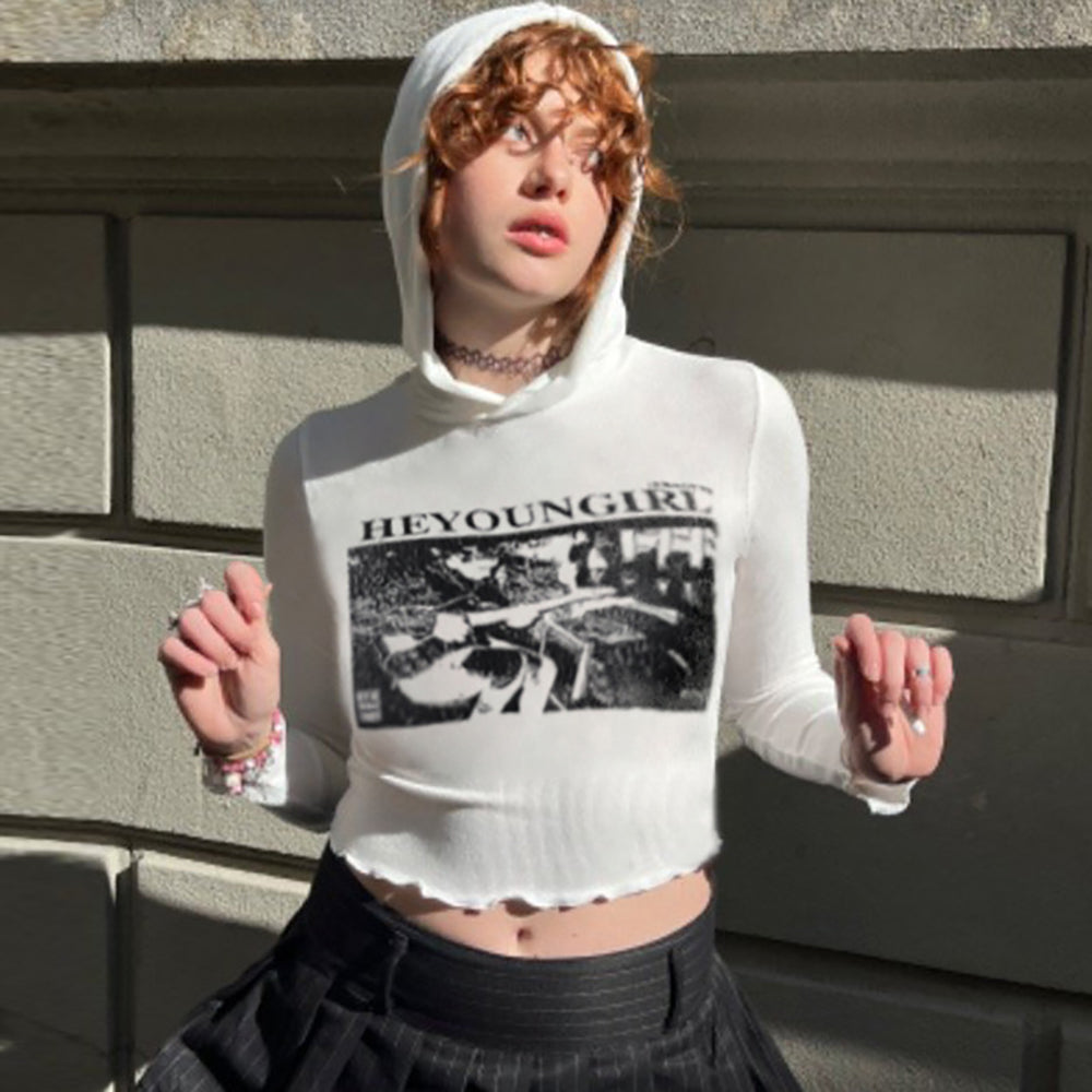 Women Graphic Printed Hood Top