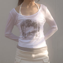 Women Graphic Printed Scoop Neck Top