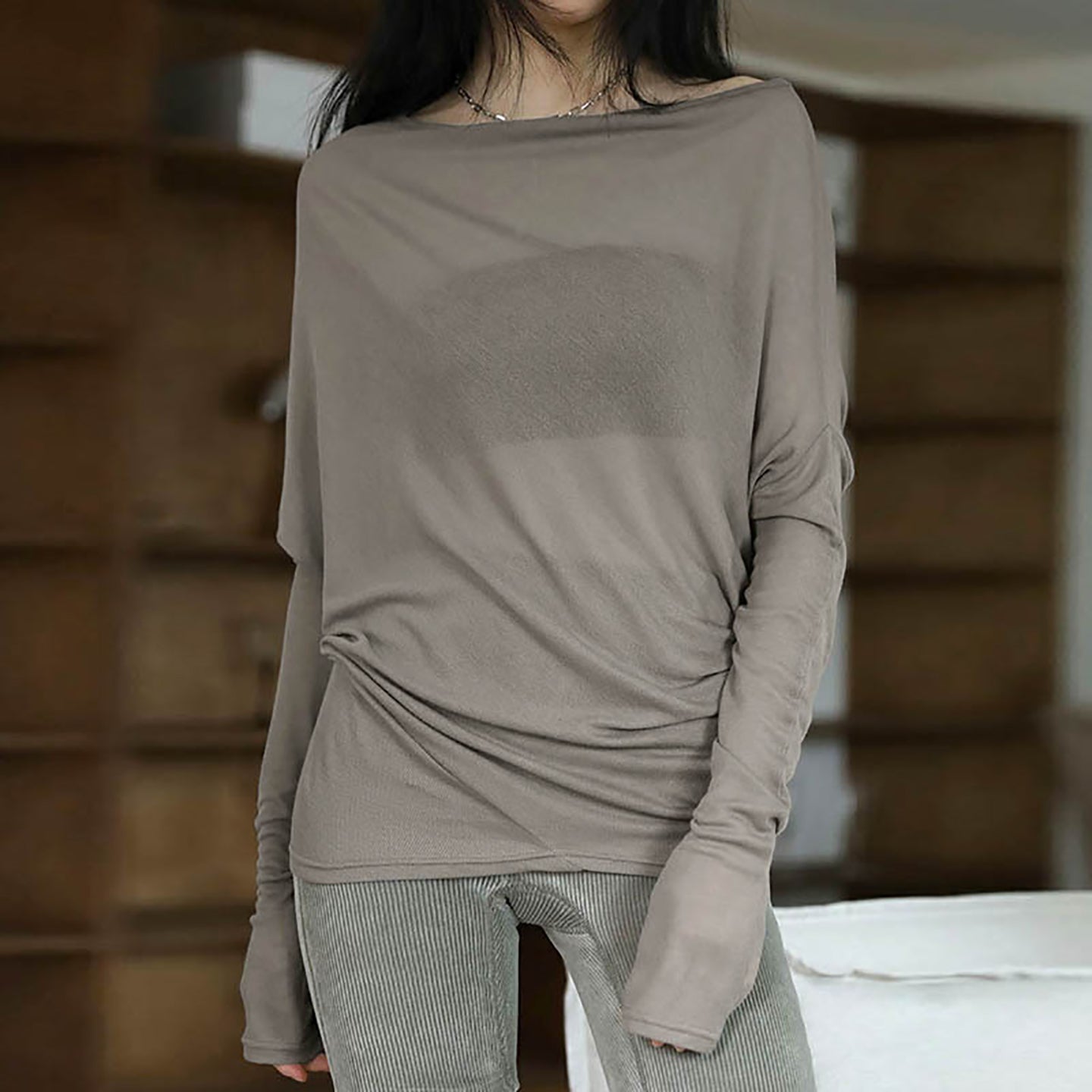 Women Solid Boat Neck Top