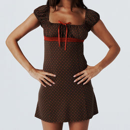 Polka Dot Print Square Neck A-Line Mini Dress