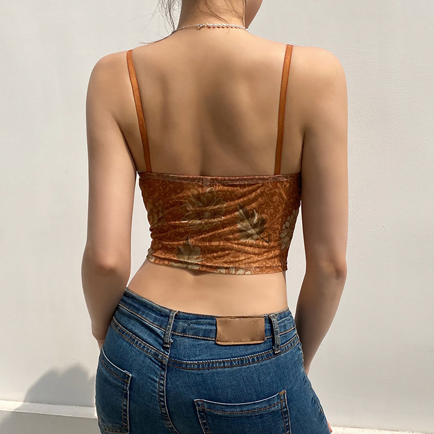 Women Floral Sweetheart Neck Crop Top