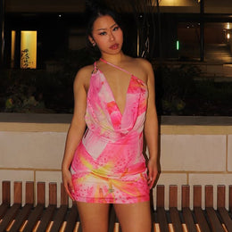 Women Tie and Dye Dyed Cowl Neck Bodycon Mini Dress