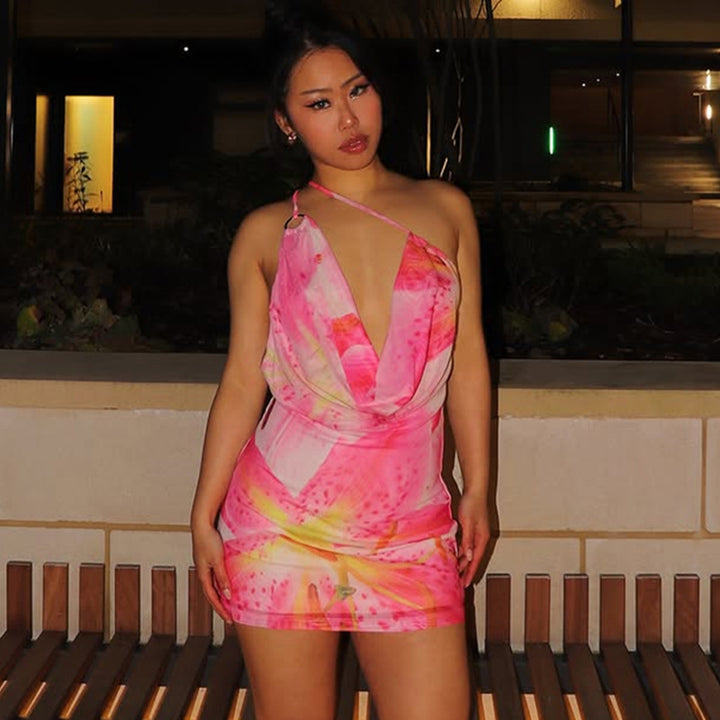 Women Tie and Dye Dyed Cowl Neck Bodycon Mini Dress