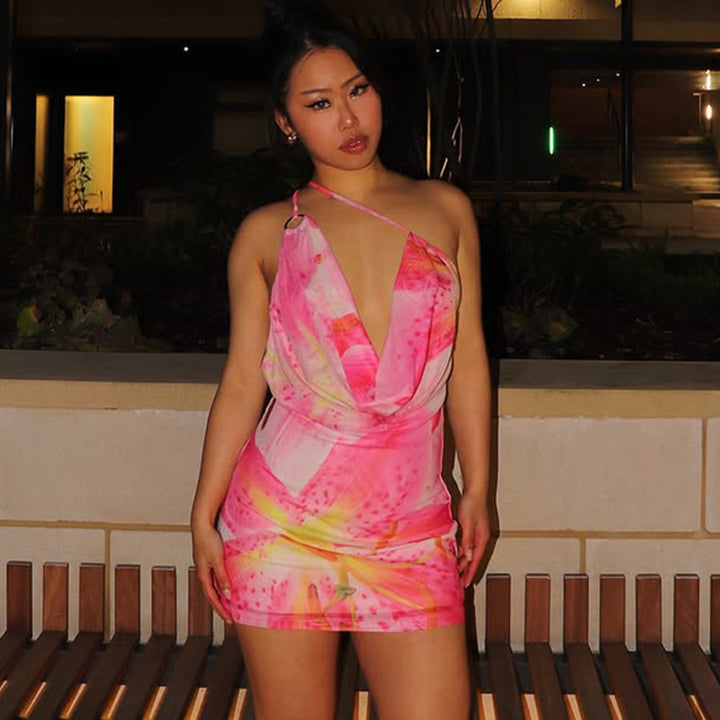 Women Tie and Dye Dyed Cowl Neck Bodycon Mini Dress